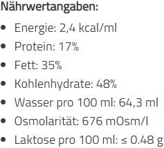 Nährwerte und Zutaten AMO Compact 2.4 kcal Drink Vanille (1 Stück, Flüssigkeit, 4117 g)