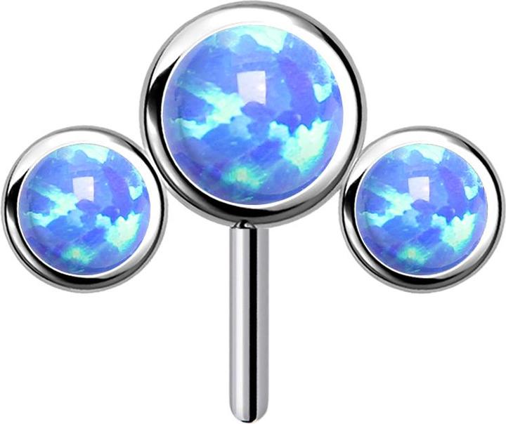 Star Piercing Threadless silber front drei Opale blau (Titan G23, ohne Messing)