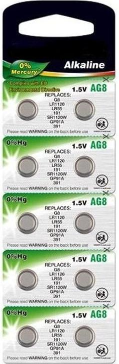 Actual product image AccuCell LR55 battery, button cell V8GA, 191, 80, LR1120, LR1121, LR4230 10 pieces (10 pcs., AG8, 42 mAh)