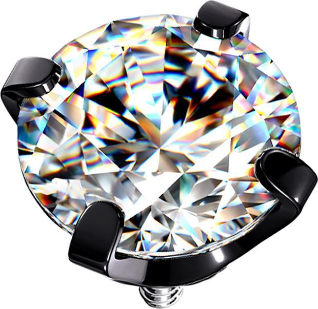 Star Piercing Dermal Anchor schwarz Kristall silber gefasst (ohne Messing, Chirurgenstahl 316L)