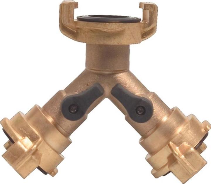 Produktbild Mega Y-Stück Schnellkupplung Messing Schlauchgrösse 9,5-38 mm Hahnabsperrung (2 Wege Verteiler, 38 mm)