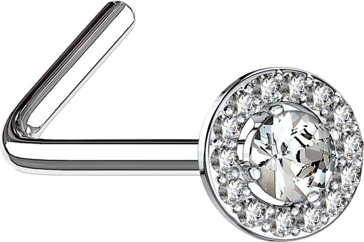 Actual product image Star Piercing Nose stud angled silver crystal circle with large crystal silver (Brass, Surgical steel 316L)