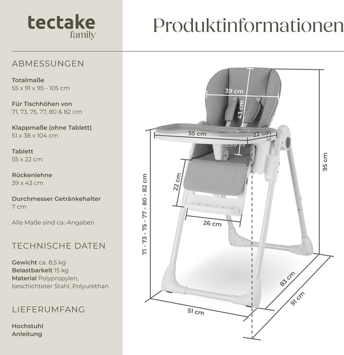 Image du produit tectake Sophia (Chaise haute)