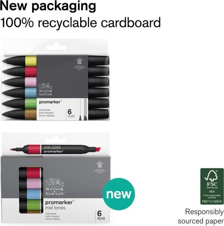 Image du produit Winsor & Newton 0290110 ProMarker, Marqueur de mise en page professionnel - 2 pointes, fine et large pour Zeic (Noir, 2 mm, 6 x)
