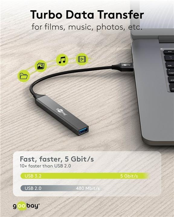 Produktbild Goobay Slim 4-Port USB-Hub, USB-A auf USB-A, USB 3.2 (USB-A, 4 Ports)