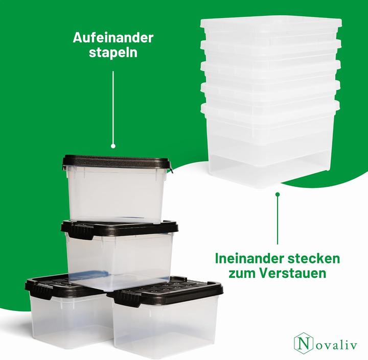 Produktbild Novaliv 4x Aufbewahrungsboxen mit Deckel klein 2 L Anthrazit Nestbar stapelbare Plastikboxen mit Cli (2 l)