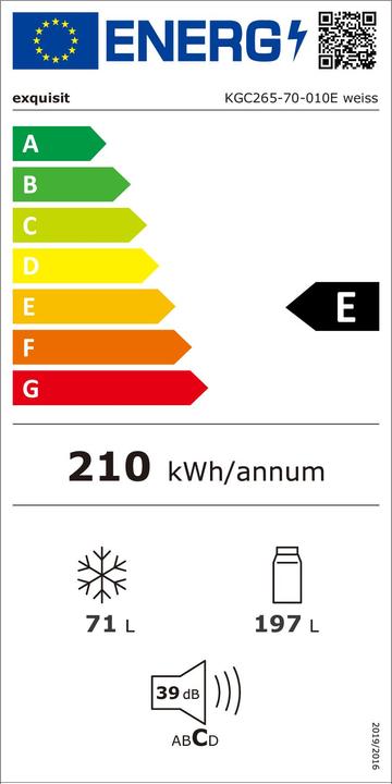 Etichetta energetica Exquisit KGC265-70-010E frigorifero-congelatore combinato bianco (268 l)