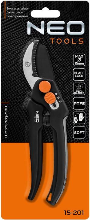 Immagine prodotto Neo Tools Forbici a incudine 185 mm, portata fino a 15 mm, distanza regolabile