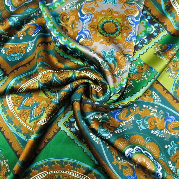 Produktbild Stoffrestposten Satin - Ornamenten Patchwork Grün/Braun