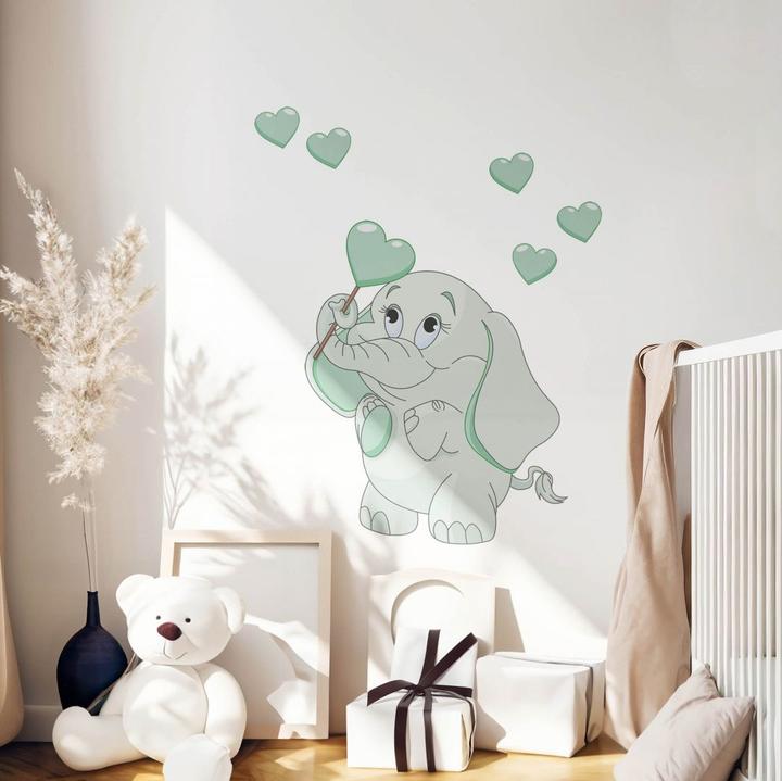Image du produit Trenddeko Bébé éléphant avec des coeurs (30 x 40 cm, 45 x 60 cm, 90 x 120 cm, 60 x 80 cm, 75 x 100 cm)