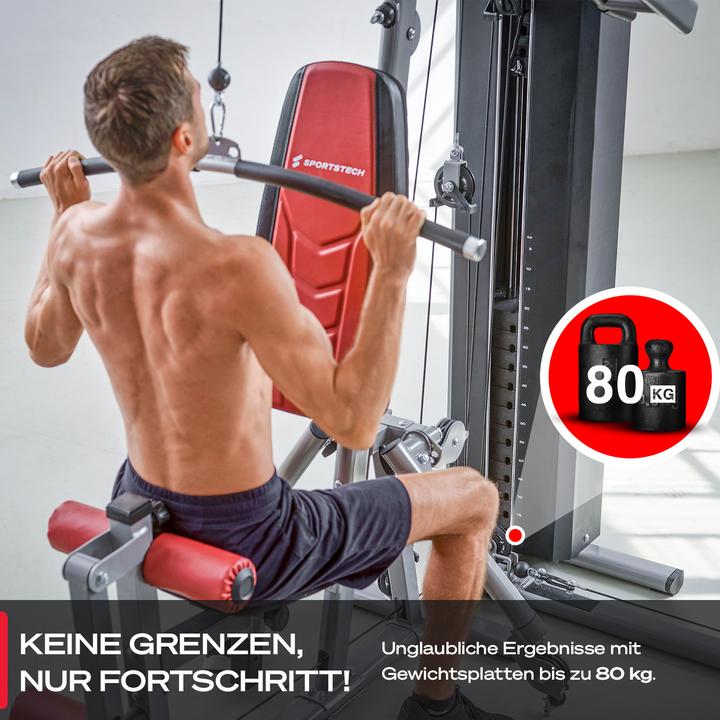 Immagine prodotto Sportstech HGX300 - Stazione di forza multifunzionale per l'home fitness con blocco pesi da 80 kg e
