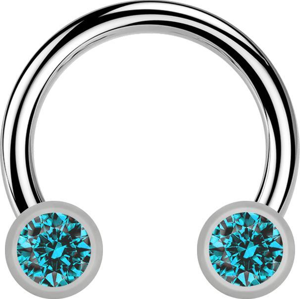 Star Piercing Micro Threadless Circular Barbell silber mit zwei Zylindern silber front Kristall aqua (ohne Messing, Titan G23)