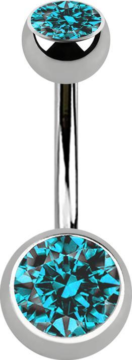Produktbild Star Piercing Banane silber Innengewinde mit zwei Kugeln silber mit Kristall aqua (Titan G23, ohne Messing)