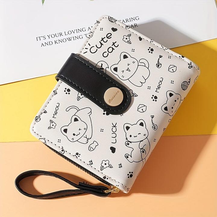 Produktbild Only-Bags.Store Cat Pattern Short Wallet, Clutch Sweet Coin Purse, Mini Credit Card Purse