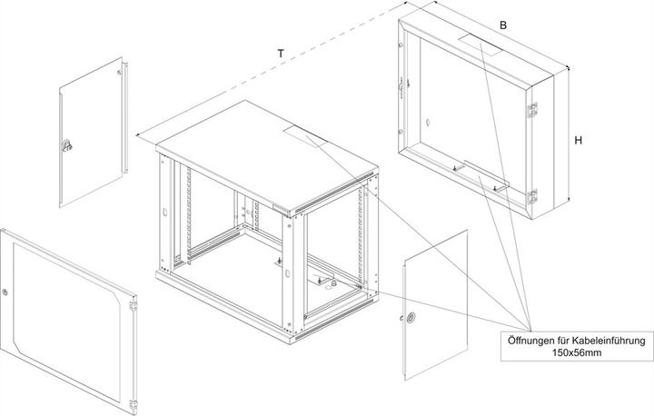 Produktbild Conteg RUD Wandgehäuse schwenkbar 12 HE (HxBxT) 624x600x500 mm (12 HE, 19 Zoll Rack)