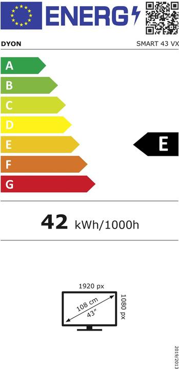 Energie-Label Dyon SMART 43 VX LED-TV 108cm 43 Zoll EEK E (A - G) DVB-S2, DVB-C, DVB-T2, CI+, Full HD, Smart TV (43", LED, Full HD)