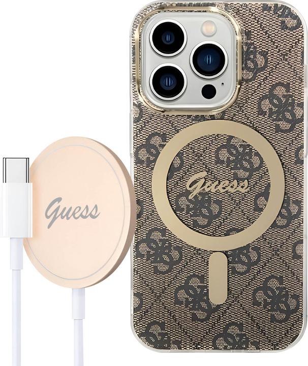 Produktbild Guess Zestaw GUBPP14LH4EACSW Case+ Charger iPhone 14 Pro 6,1" brązowy/brown hard case 4G Print MagSa (Apple iPhone 14 Pro)