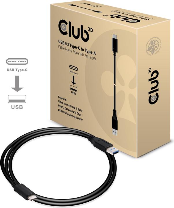 Produktbild Club 3D USB 3.1 Typ C -> Typ A (1 m, USB 3.1, 100 W)