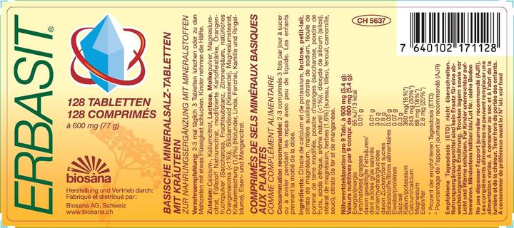 Nutritional values and ingredients Biosana Mineral salt tablet with herbs (1 Piece, Pills, 96 g)