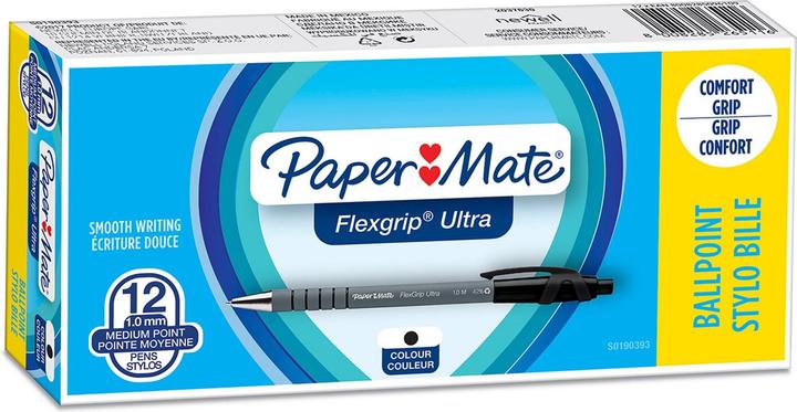 Produktbild Paper Mate Flexgrip Ultra Clip-on-Einziehkugelschreiber Medium 12 Stücke (Schwarz, Grau, 12 x)