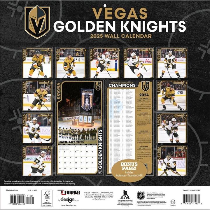 Actual product image NHL - Vegas Golden Knights - 30.5 x 30.5 cm Team Wall Calendar 2025 (30.5 x 30.5 cm, French, Italian, Spanish, German, English)