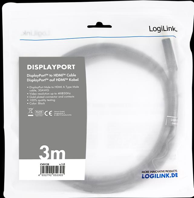 Produktbild LogiLink DisplayPort — HDMI (Typ A) (3 m, DisplayPort, HDMI)