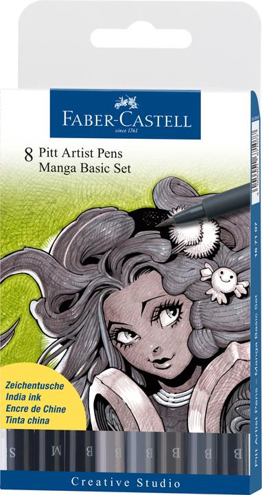Faber-Castell Pitt Artist Pen Manga Basic Set (Grau, Schwarz, 8 x)