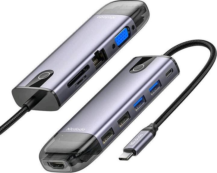 Mcdodo HU-7420 10-in-1 USB-C hub (USB-C, HDMI, VGA, USB3.0*2, USB3.0*2, SD, TF) (USB-C, 10 Ports)