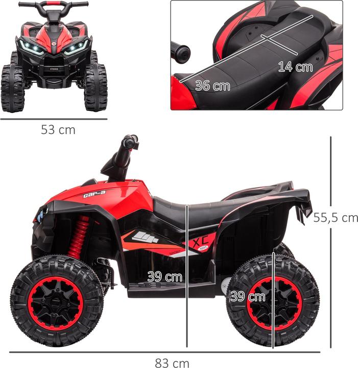 Immagine prodotto Homcom Elektro-Quad Kunststoff, Metall Schwarz+Rot (12 V)