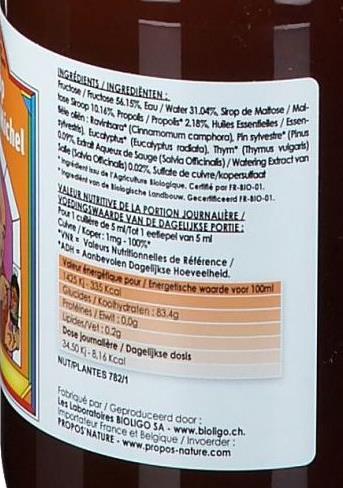 Valori nutrizionali e ingredienti Bioligo POE 20 Sirop du Père Michel (1 Pezzo/i, Liquido, 923 g)