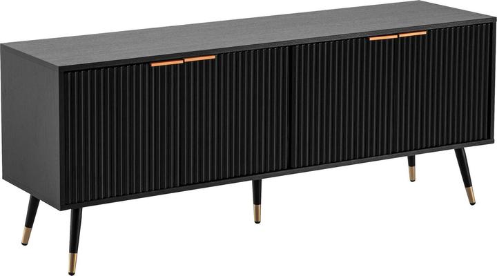 FineBuy Lowboard TV Schrank 150 cm Schwarz Türen Fernsehkommode Eiche Modern