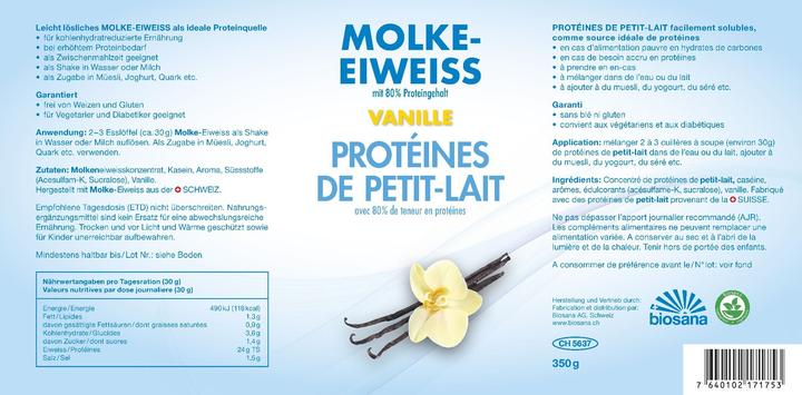 Nährwerte und Zutaten Biosana Molke Eiweiss Pulver Vanille (1 Stück, Pulver, 350 g)