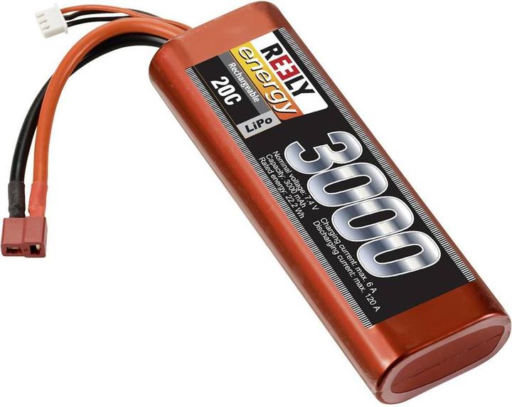 Image du produit Reely Modèle de fabrication Bloc batterie (LiPo) 7,4 V 3000 mAh Nombre d'éléments : 2 20 C Stick Hardcas (7.40 V, 3000 mAh)