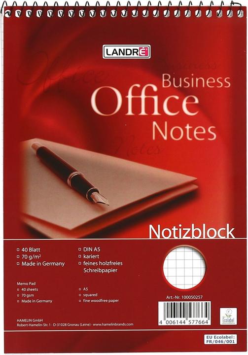 Image du produit Landré Bloc-notes A5 tête-bêche (A5, Quadrillé, Non contraignant)