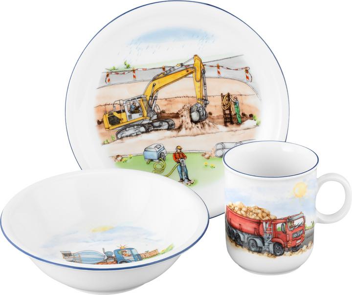 Seltmann Weiden Kinderporzellan Set 65285 BAUSTELLE 3 teilig