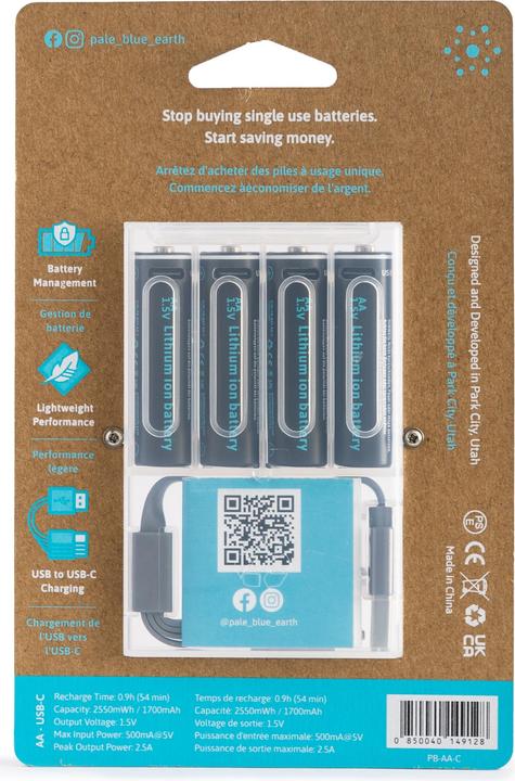 Image du produit Pale Blue AA USB-C (4 pcs, AA, 1700 mAh)