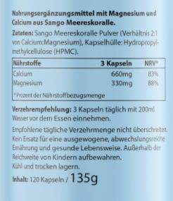 Nährwerte und Zutaten Biotanicals Magnesium 120 Kapseln (120 Stück, Kapseln, 135 g)