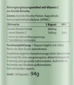 Nährwerte und Zutaten Biotanicals Vitamin C 120 Kapseln (120 Stück, Kapseln, 94 g)