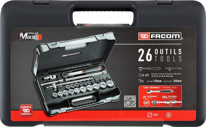 Immagine prodotto Facom Set di chiavi a bussola 1/2" / 25 pezzi / S.161-4P6 (1/2")