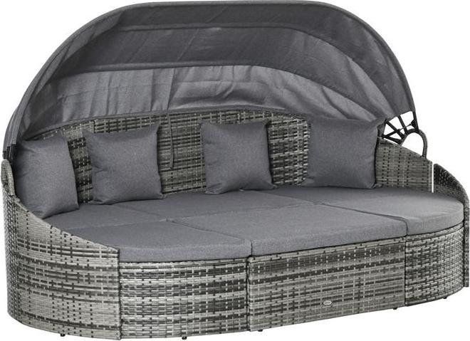Actual product image Swisshandel24 Rattan sun island 4-piece sun lounger island with sun canopy seating group 4 cushions metal grey