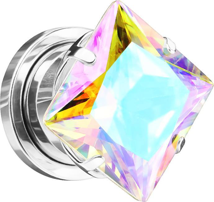 Image du produit Star Piercing Flesh Plug argent avec cristal carré multicolore (sans laiton, Acier chirurgical 316L)