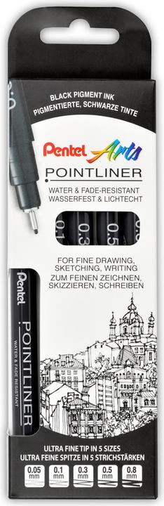 Actual product image Pentel PentelArts Permanent Fineliner Pointliner, black, set of 5 (Black, 5 x)