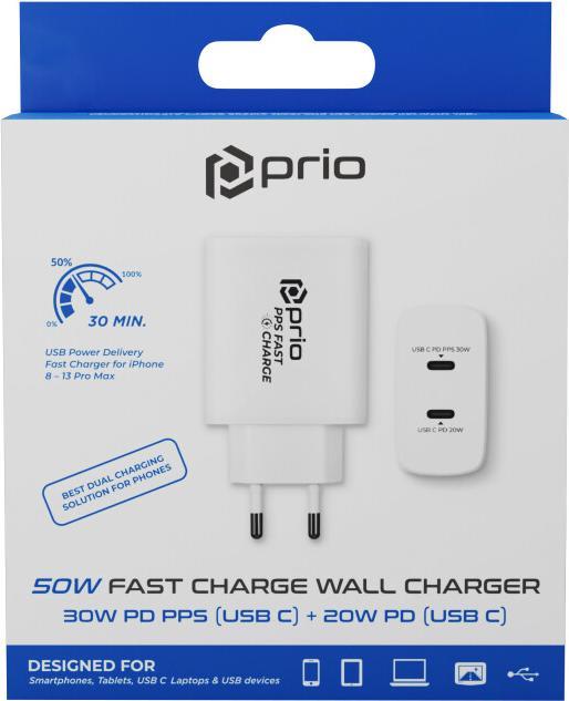 Produktbild prio 50W Schnellladegerät 30W PD PPS (USB C) + 20W PD (USB C) weiss (30 W)