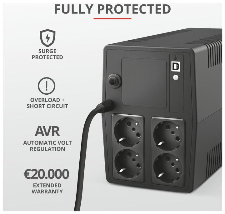 Produktbild Trust UPS||600 Watts|1000 VA|Wave form type Simulated sinewave|23504 (1000 VA, 600 W, Line-Interaktiv USV)