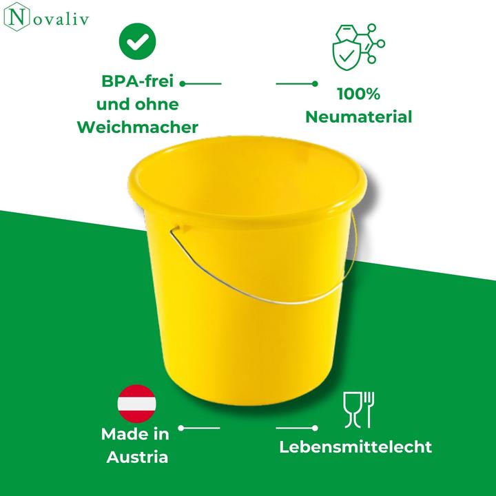 Image du produit Novaliv 10 Stück Eimer 10L Gelb mit Masseinteilung - Putzeimer 10 Liter? 28,5 cm Praktischer Allroun (10 pcs)