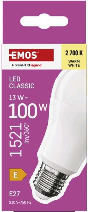 Immagine prodotto Emos Lampada LED Classic A60 / E27 / 13 W (100 W) / 1521 lm / Bianco caldo (E27, 13 W, 1521 lm, 1 x, E)