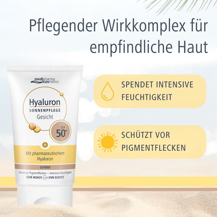 Actual product image Medipharma cosmetics Hyaluron Sun Care Face tinted SPF 50+, 50 ml Cream (Suntan cream, SPF 50+, 50 ml)