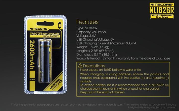 Immagine prodotto Nitecore 18650 USB Akku 2600mAh NL1826r