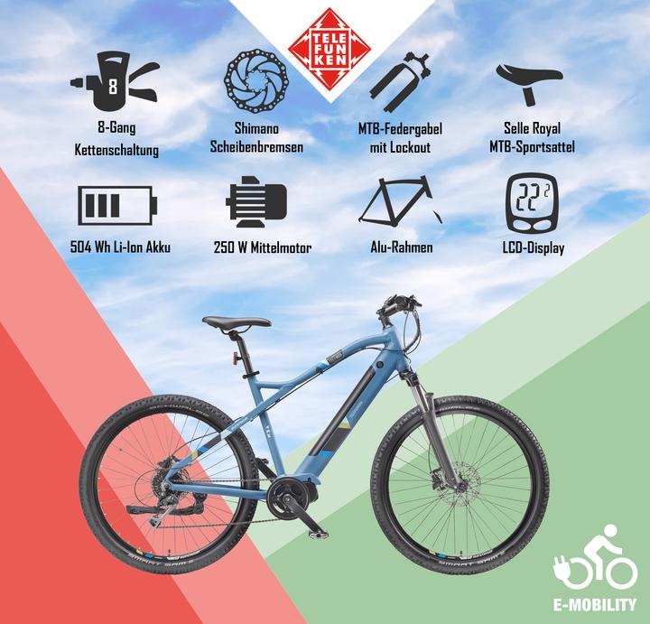Produktbild Telefunken MTB E-Bike Aufsteiger M925, Wheel size 27.5 ", Warranty 24 month(s), Blue (51 cm)