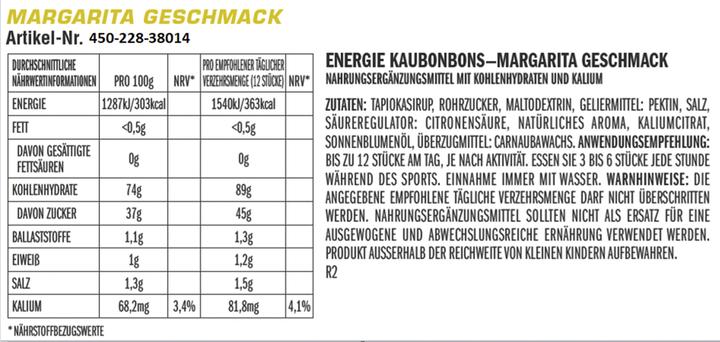 Nährwerte und Zutaten Clif Bar Shot Bloks (Margarita, 18 Stk., 1080 g)